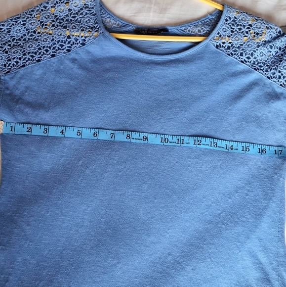 M&S Mark's & Spencer cobalt blue casual T shirt with crochet work PRELOVED - Picture 3 of 5